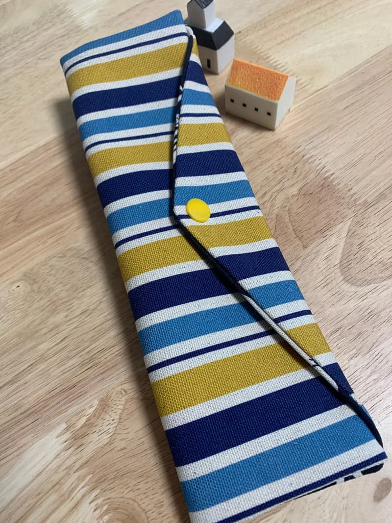 文青風環保純棉筷袋 條紋厚帆布 質感原胚 藍黃相間 日本 潮物 收
