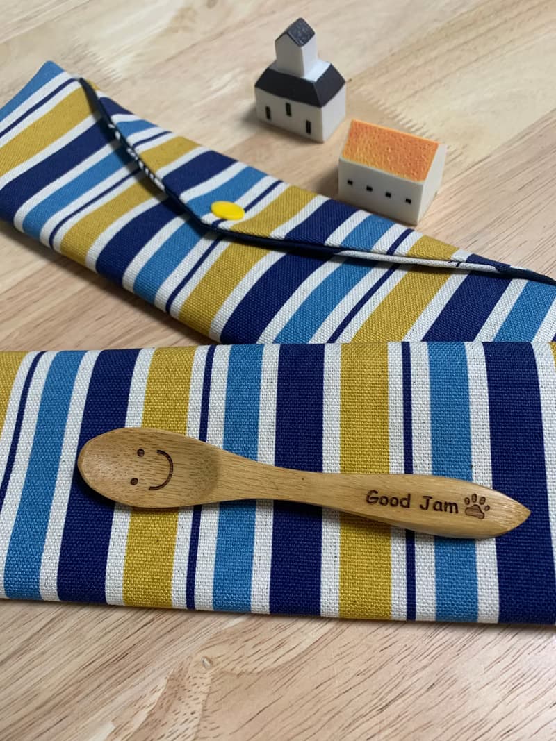 文青風環保純棉筷袋 條紋厚帆布 質感原胚 藍黃相間 日本 潮物 收