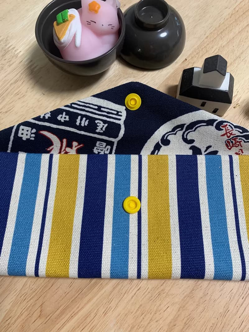 文青風環保純棉筷袋 條紋厚帆布 質感原胚 藍黃相間 日本 潮物 收
