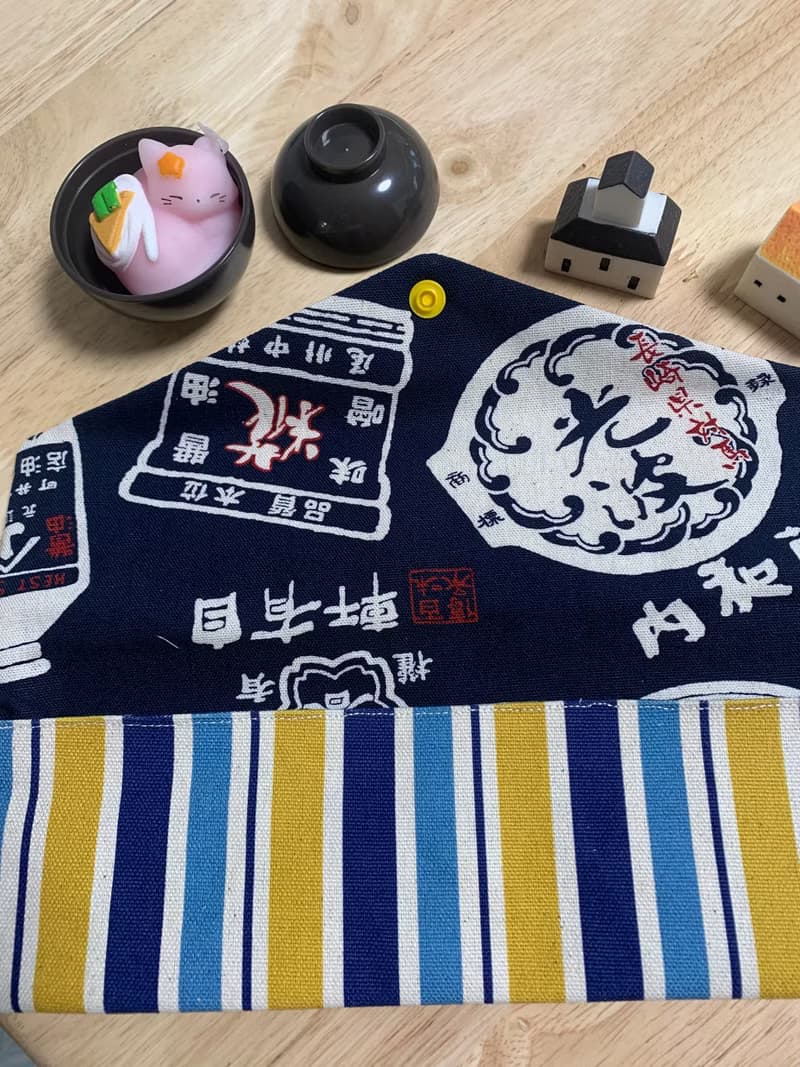 文青風環保純棉筷袋 條紋厚帆布 質感原胚 藍黃相間 日本 潮物 收