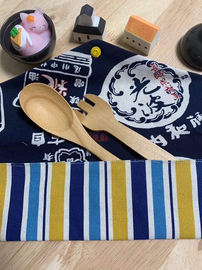 文青風環保純棉筷袋 條紋厚帆布 質感原胚 藍黃相間 日本 潮物 收
