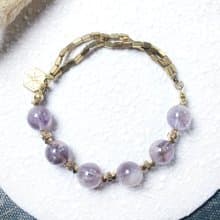 VIIART。山茶花。幽靈紫水晶黃銅手環