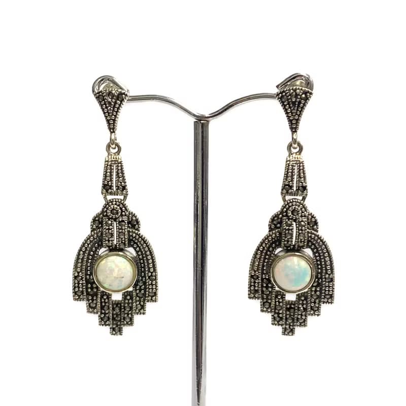 Victorian Style Large Gilson Opal Set Pendant and Earrings 925 Sterling Silver
