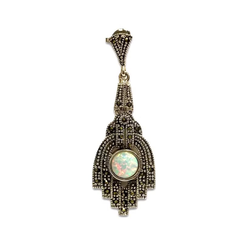 Victorian Style Large Gilson Opal Set Pendant and Earrings 925 Sterling Silver