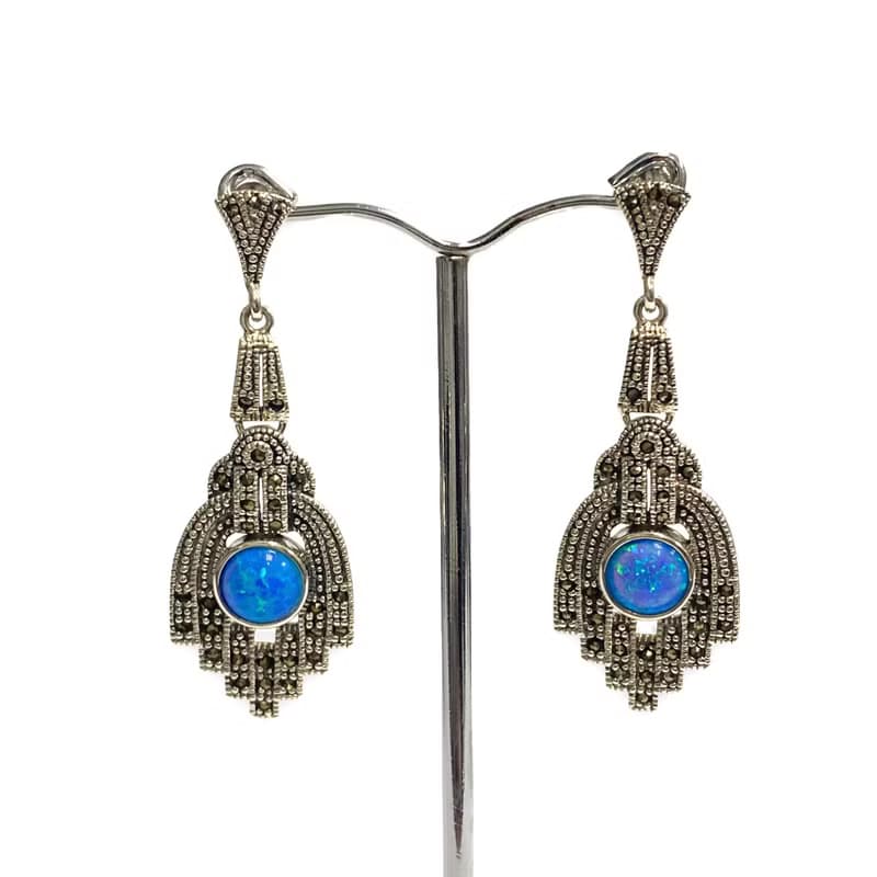 Victorian Style Large Gilson Opal Set Pendant and Earrings 925 Sterling Silver