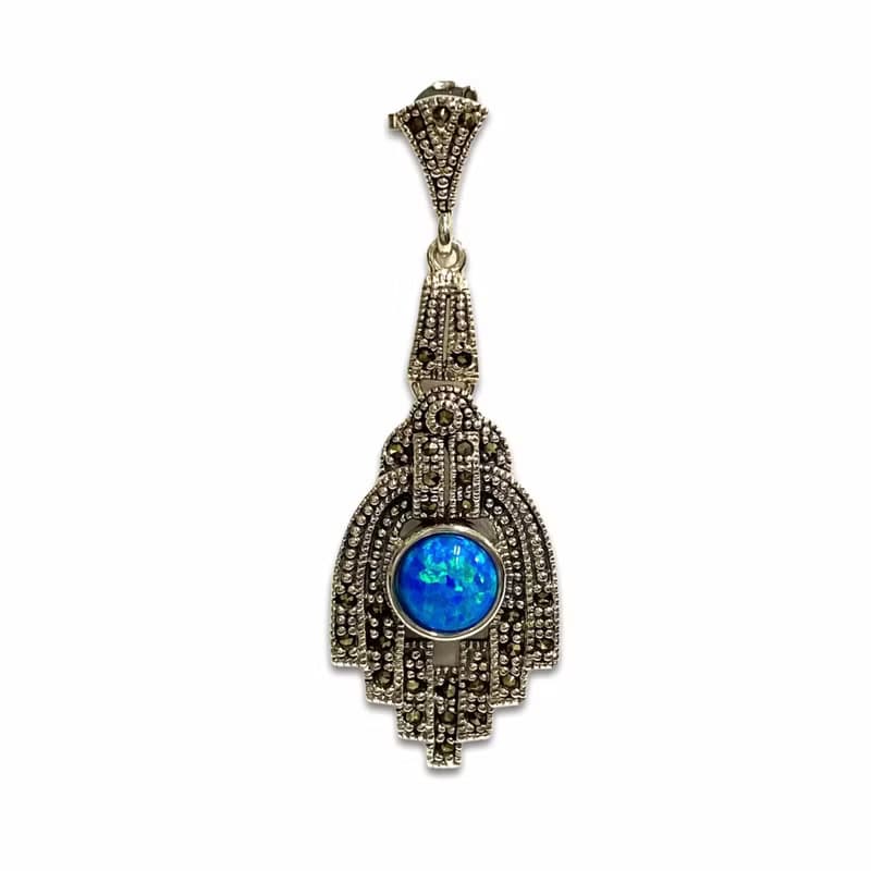 Victorian Style Large Gilson Opal Set Pendant and Earrings 925 Sterling Silver