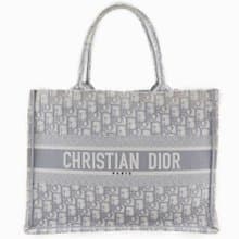 【日本直送】クリスチャンディオール Dior ブックトート ミディアム トートバッグ オブリーク エンブロイダリー コットン ライトグレー レディース【中古】