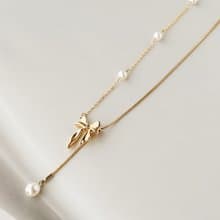 淡水パールのネックレス　着脱簡単　スライドボール　リボン　フェミニン　上品　洗練　お嬢スタイル　かわいい　ギフト　母の日　ロング　日本のハンドメイド