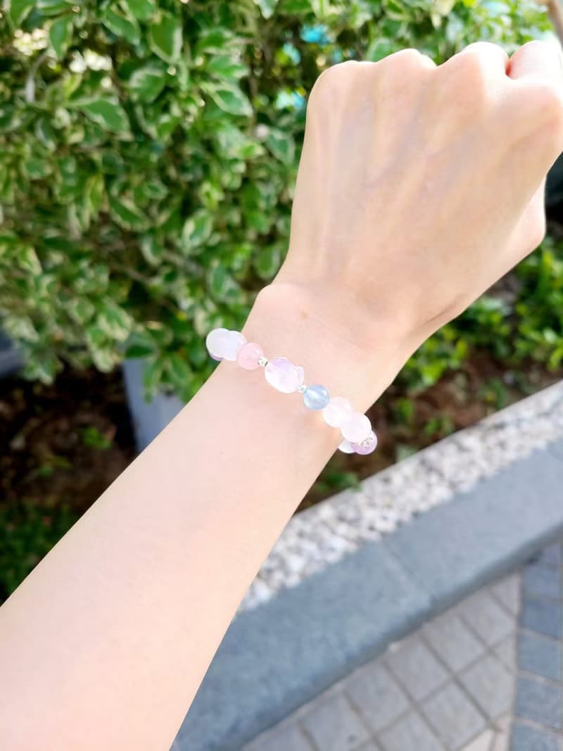 超萌氣質貓喵頭-天然藍光白月光石/淡粉晶/海藍寶/薰衣草紫晶手鍊