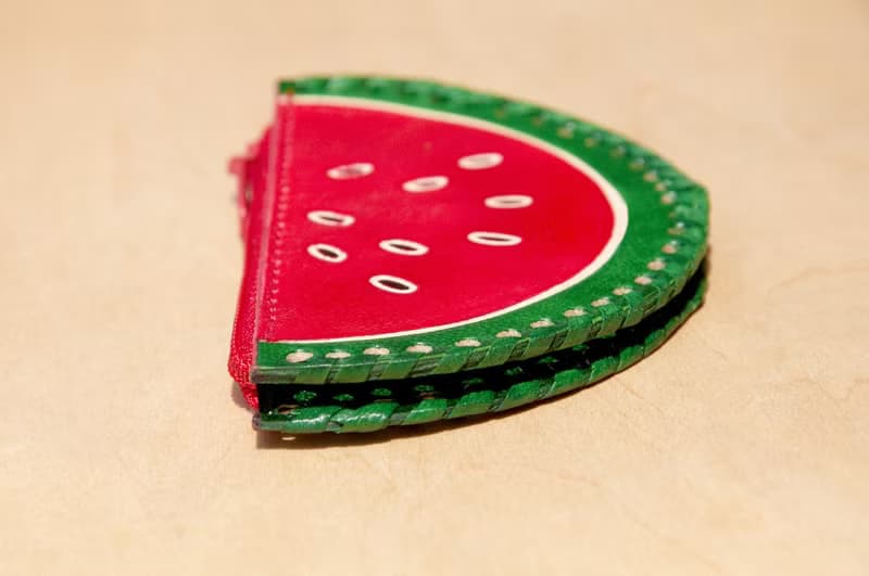 情人節禮物 生日禮物 手工山羊皮零錢包 / 手繪風格皮革錢包 / 皮革小包 - 熱帶水果 西瓜