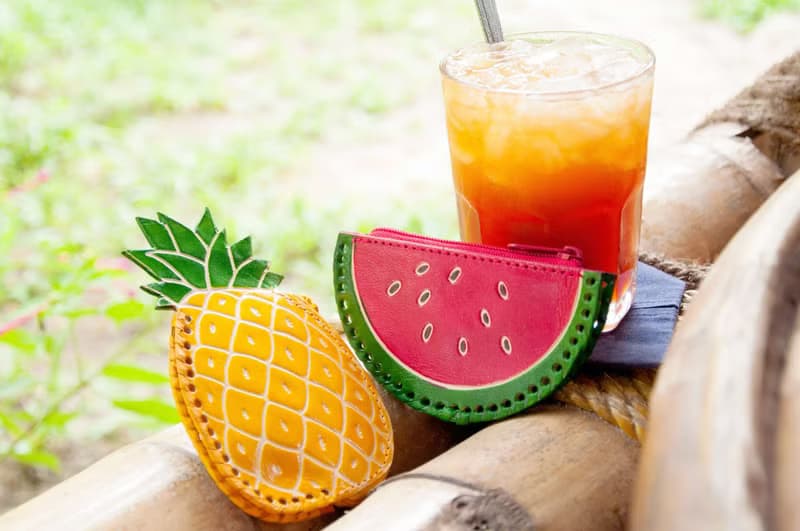 情人節禮物 生日禮物 手工山羊皮零錢包 / 手繪風格皮革錢包 / 皮革小包 - 熱帶水果 西瓜