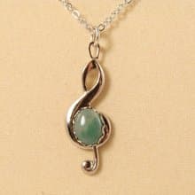Treble Clef Music Note Symbol Musician Green Aventurine Pendant Necklace Jewelry