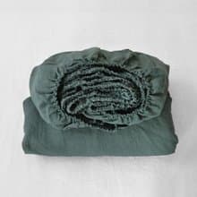 Pine green linen fitted sheet / Softened linen bed sheet / Deep pocket