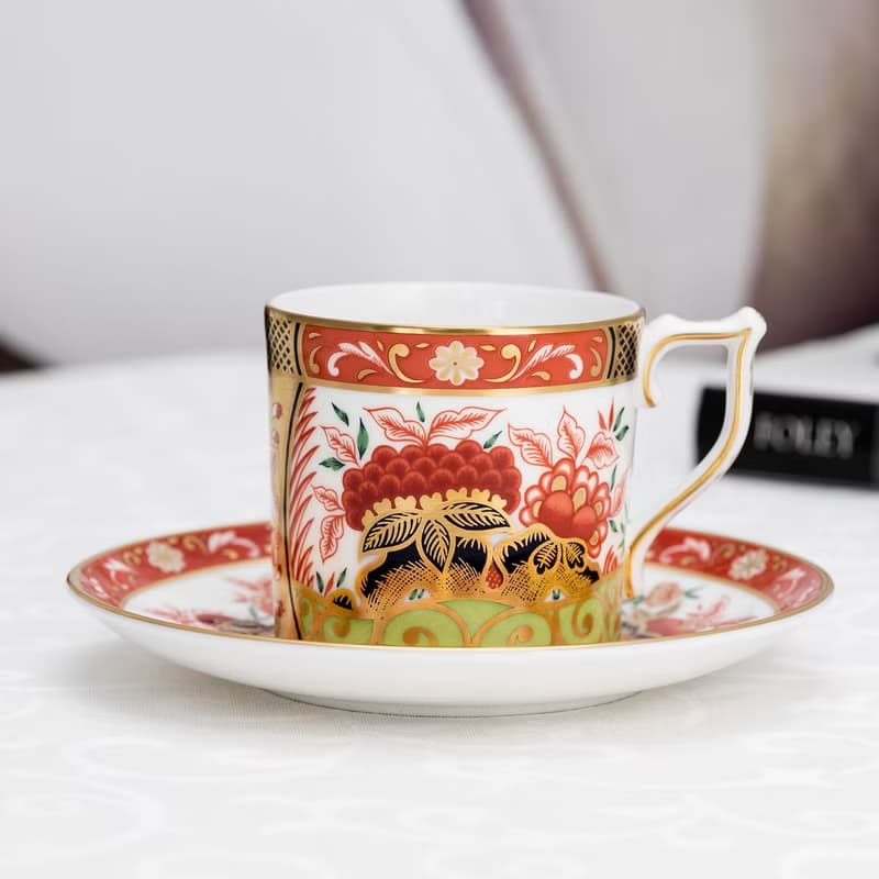 Royal Crown Derby 1999伊萬里金牡丹 骨瓷咖啡杯盤組