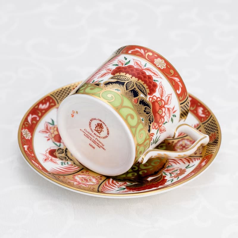 Royal Crown Derby 1999伊萬里金牡丹 骨瓷咖啡杯盤組