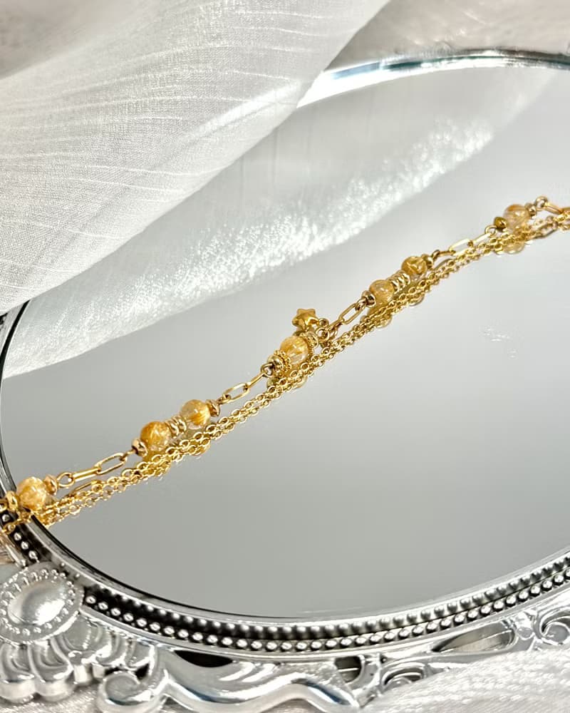 維納斯之心鈦晶水晶手鍊 - 18K金色醫療鋼/金髮鈦晶