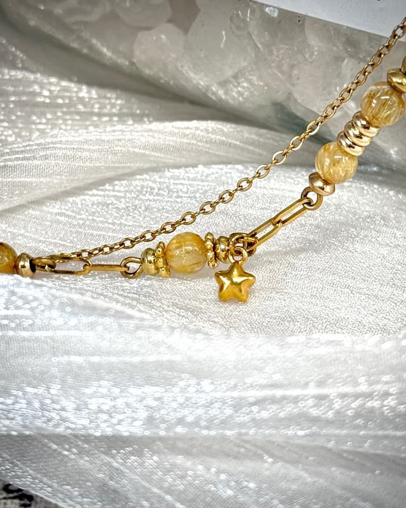 維納斯之心鈦晶水晶手鍊 - 18K金色醫療鋼/金髮鈦晶