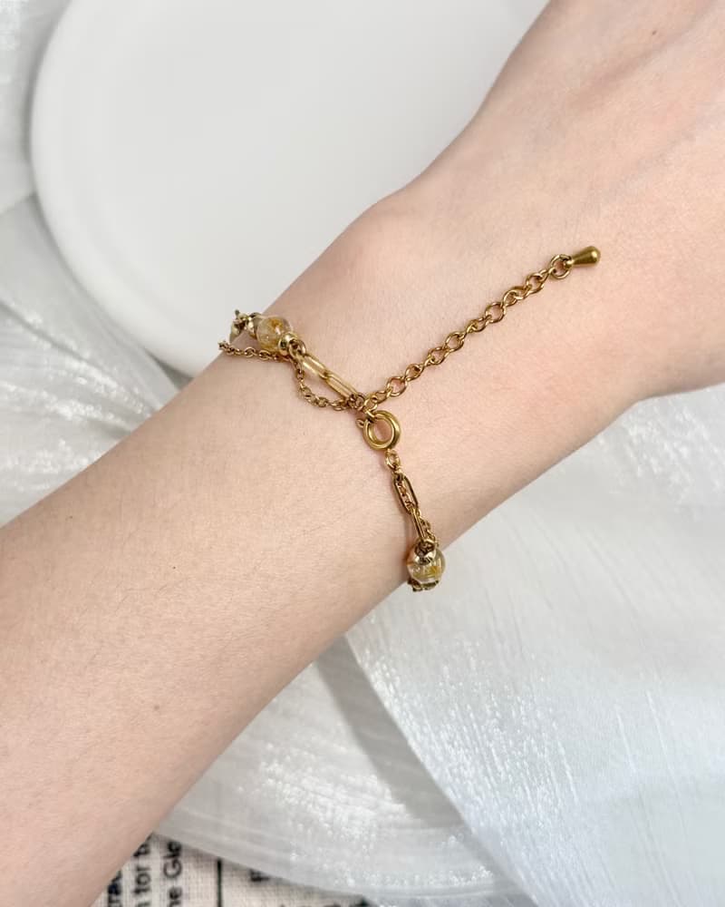 維納斯之心鈦晶水晶手鍊 - 18K金色醫療鋼/金髮鈦晶