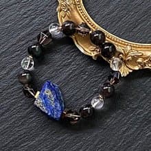 能量原石-阿富汗青金石原石x白阿賽x彩虹黑曜石黃銅手鍊 保平安