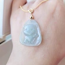 【親翠】天然翡翠 正冰睛綠可愛老虎牌925純銀鎖骨鏈 生肖虎