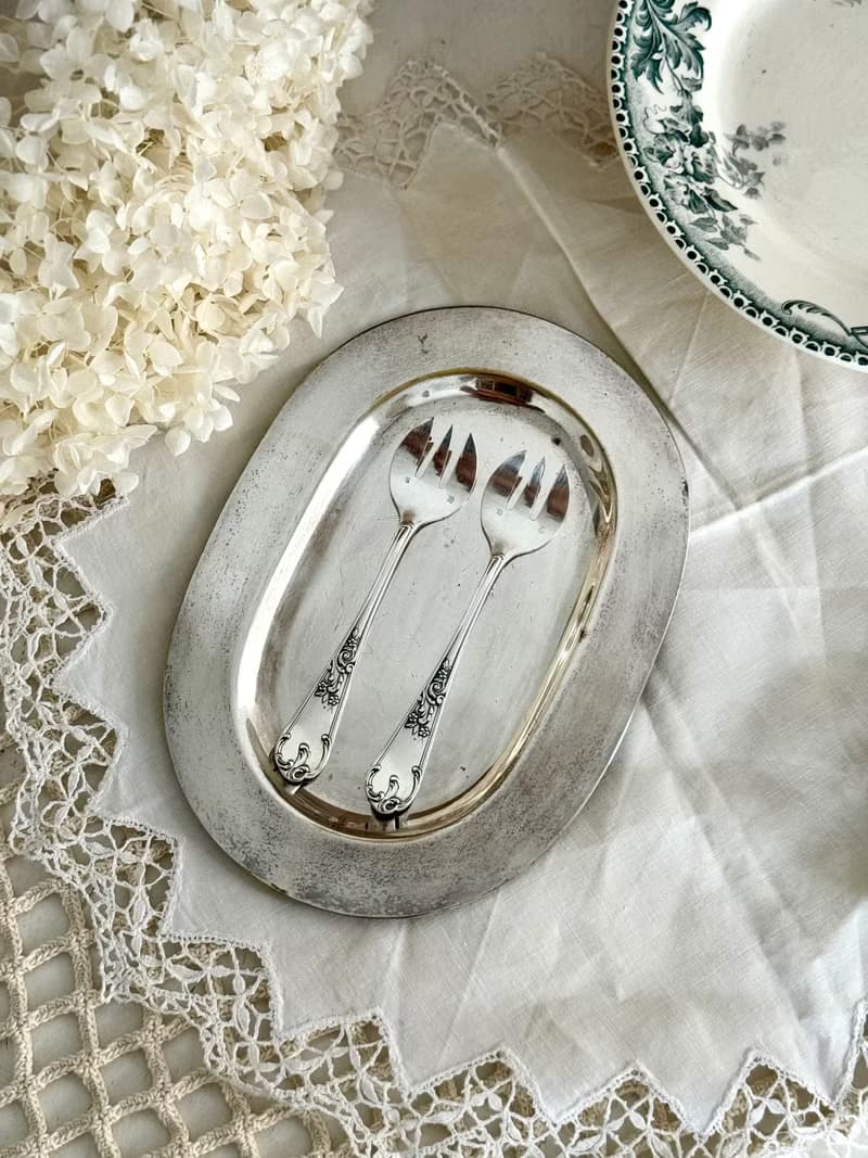 40572-絕美法國古董鍍銀叉生蠔專用叉