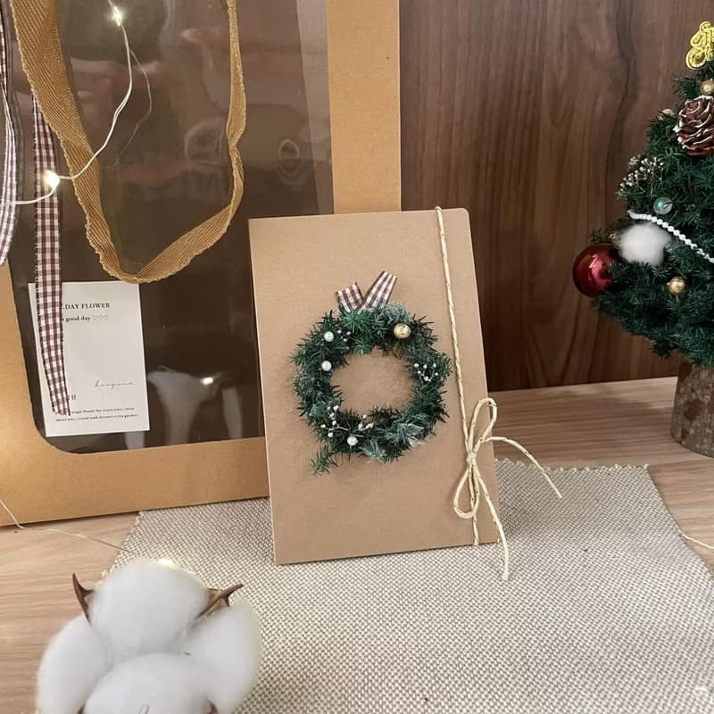 【聖誕卡片】聖誕節 交換禮物 聖誕禮物 聖誕花圈 雪松聖誕樹賀卡