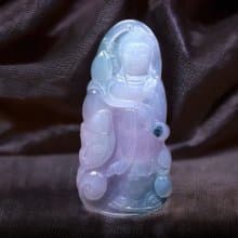 冰種紫羅蘭飄花翡翠精雕觀音菩薩 | 天然緬甸玉翡翠A貨 | 送禮