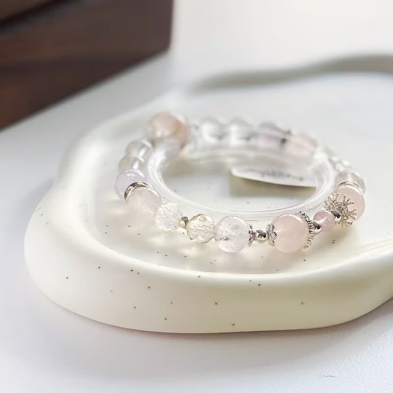 天秤座丨雪花幽靈黃水晶摩根石粉水晶原創設計手鍊