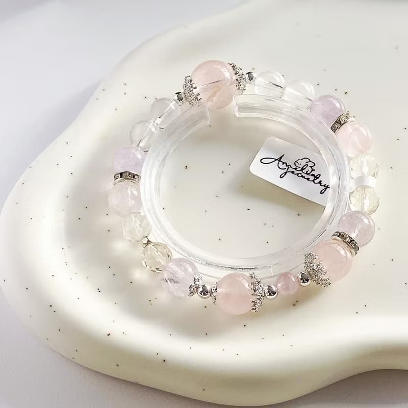 天秤座丨雪花幽靈黃水晶摩根石粉水晶原創設計手鍊