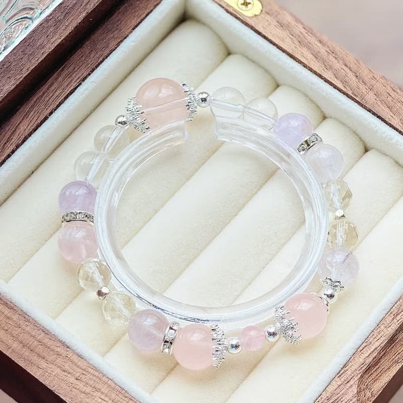 天秤座丨雪花幽靈黃水晶摩根石粉水晶原創設計手鍊