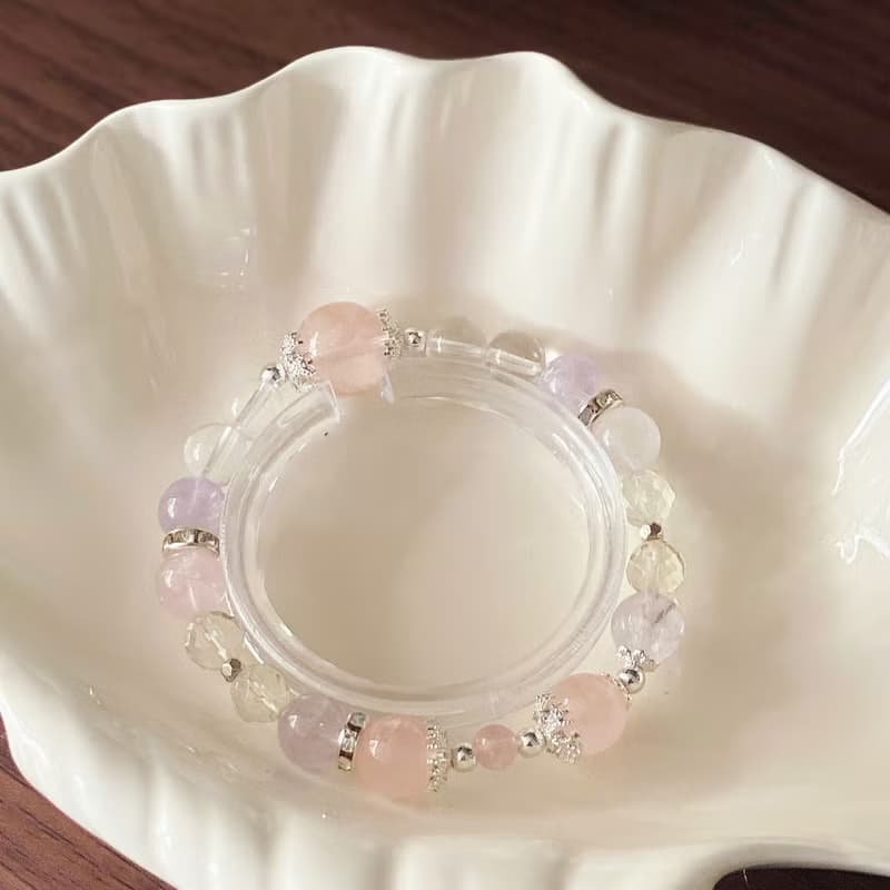 天秤座丨雪花幽靈黃水晶摩根石粉水晶原創設計手鍊