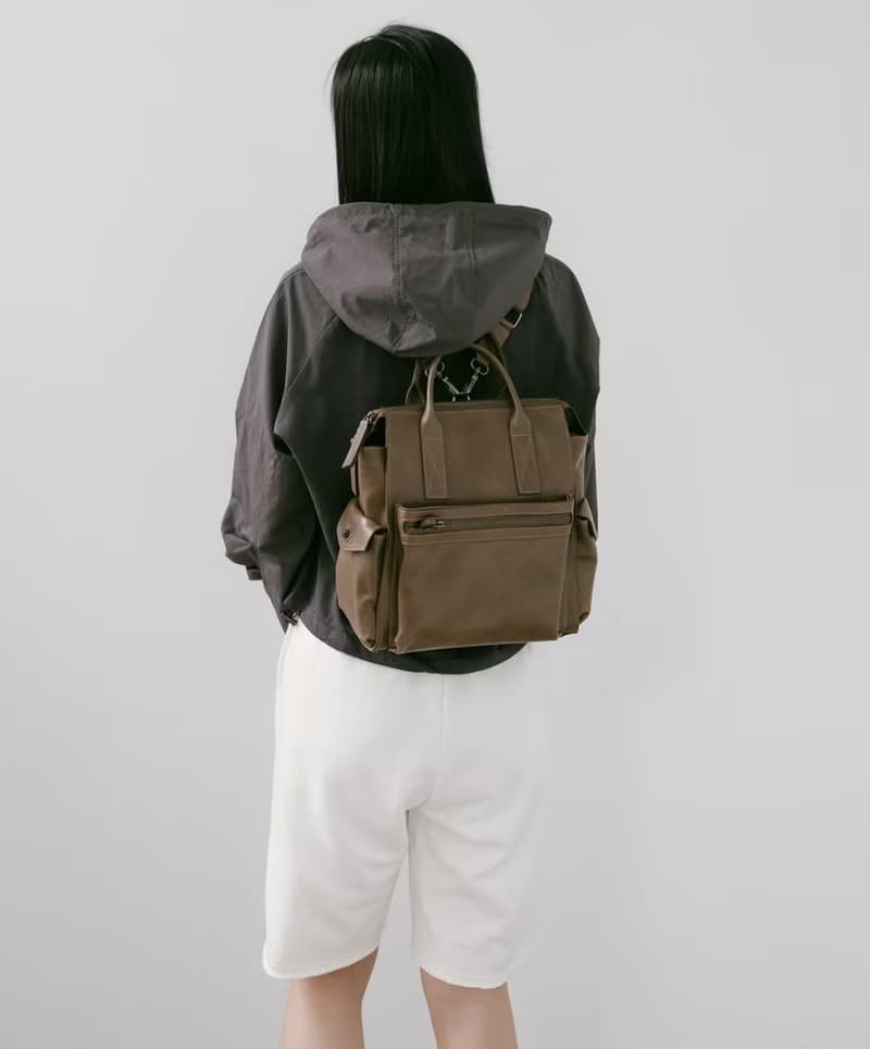 Supportingrole簡約多隔層多口袋真皮後背包 復古咖啡