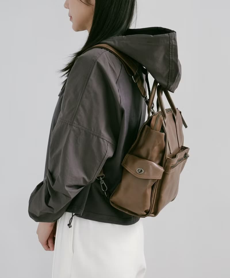 Supportingrole簡約多隔層多口袋真皮後背包 復古咖啡