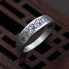 Real S 990 Vulcanized Silver Jewelry Women Engraved Vintage Flower Patterns Ring
