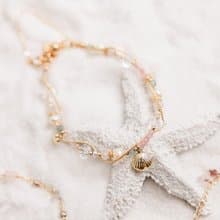 桃花 x  粉貓眼 珍珠 白水晶 粉晶 鋯石【夕陽下的心動旋律】手鍊