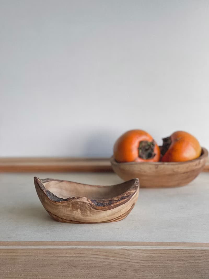 手工橄欖木船形置物碗