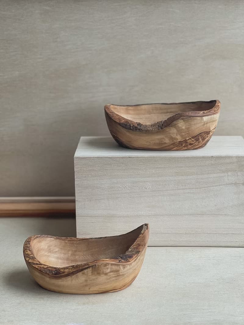 手工橄欖木船形置物碗