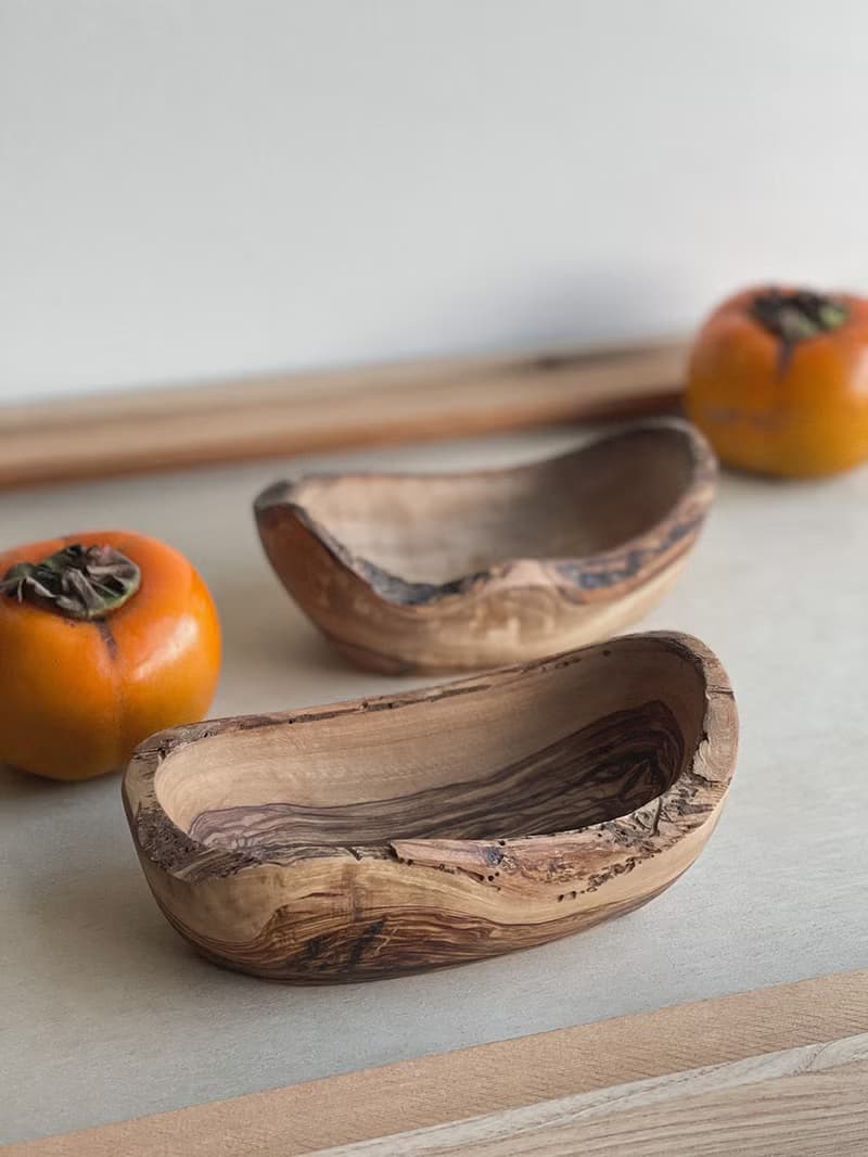 手工橄欖木船形置物碗