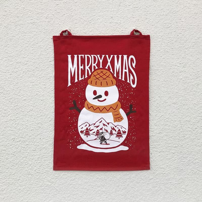 聖誕節大雪人掛布 / 手工絹印