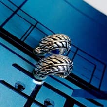 vintage jewelry  古典立體銀色葉輪夾式耳環