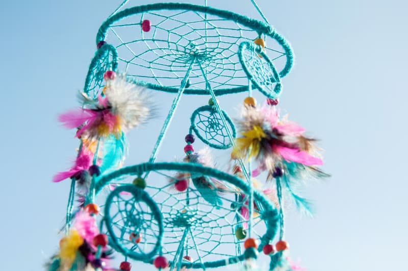 民族風掛飾 boho 手工編織棉麻捕夢網吊飾dream Cather-水藍星辰