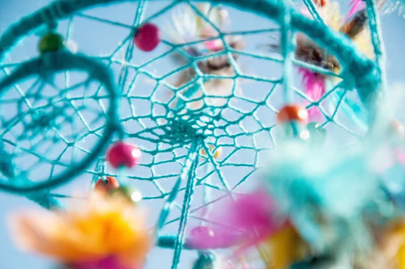 民族風掛飾 boho 手工編織棉麻捕夢網吊飾dream Cather-水藍星辰