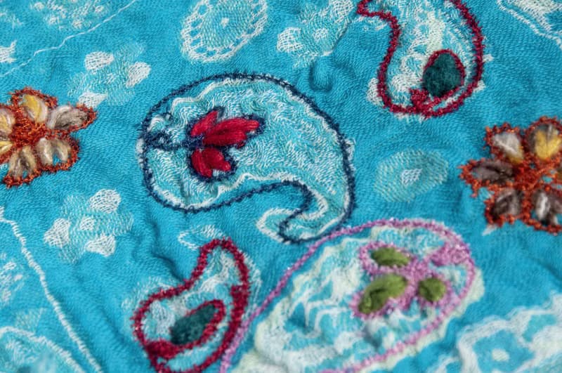 喀什米爾Cashmere刺繡羊毛披肩 針織圍巾 刺繡圍巾 克什米爾-花朵