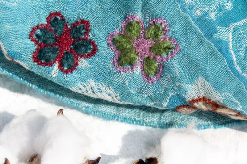 喀什米爾Cashmere刺繡羊毛披肩 針織圍巾 刺繡圍巾 克什米爾-花朵