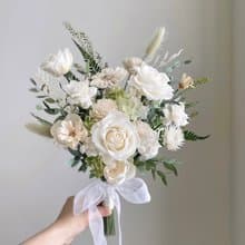 【不凋花乾燥花】白綠色不凋玫瑰繡球韓式捧花