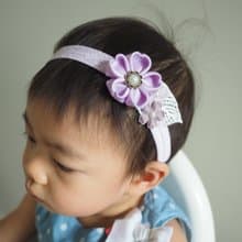 淺紫絲帶櫻花拼優雅小花嬰兒/小童彈性髮帶 適合百日宴彌月拍攝