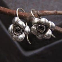 Real S 925 Black Vulcanized Silver Retro Handmade Flower Earrings for Women