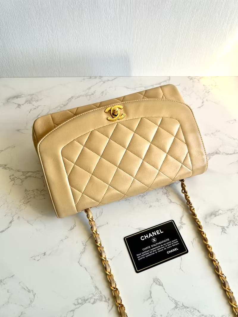 稀有中古二手Chanel米杏色Diana 25黛妃包皮革單肩斜孭側背揹手袋