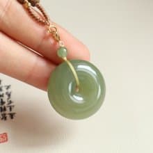 天然和田玉平安扣吊墜項鏈冰底翠青料脂份足玉質細膩