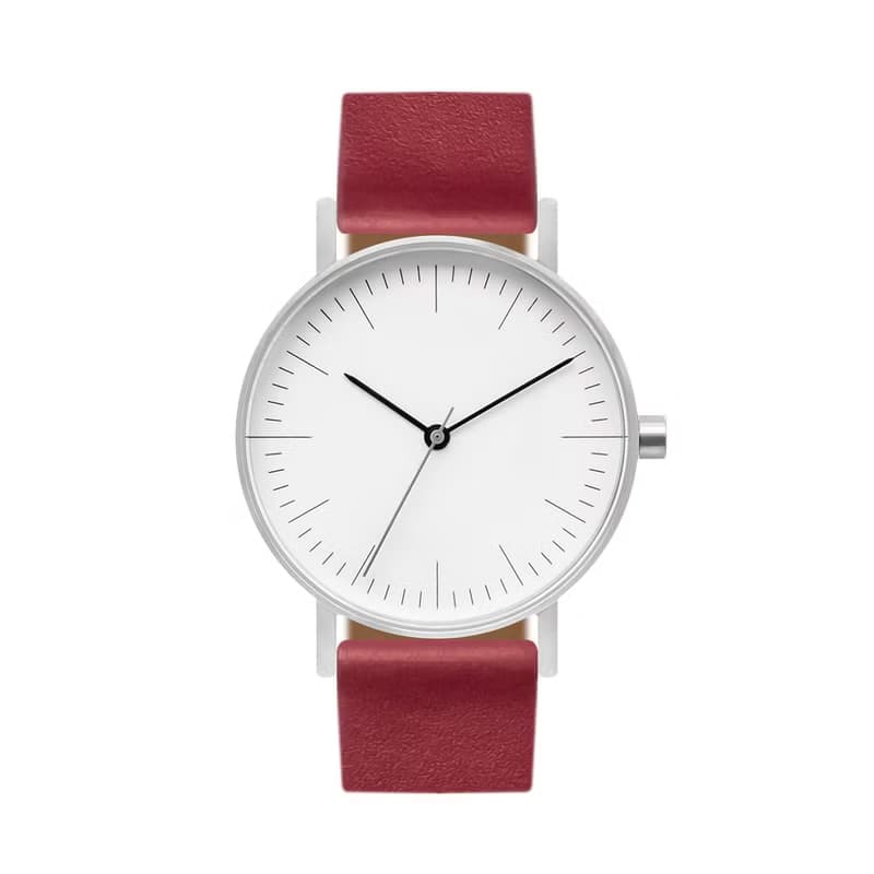 BIJOUONE彼樹灣 B001 銀色表殼 白色表盤 真皮表帶 男女精鋼手錶